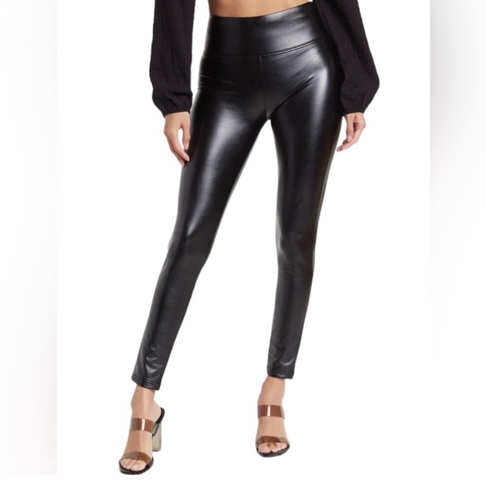 NWOT Anthro 1. State Black Faux Leather Leggings With Back Support size Small